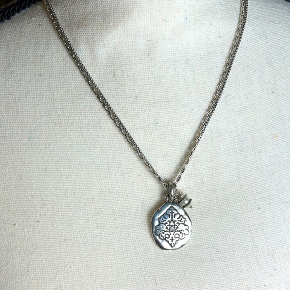 Brighton Jewelry - Brighton Double Strand Oval Pendant Necklace Silver Plated Single Clear Crystal